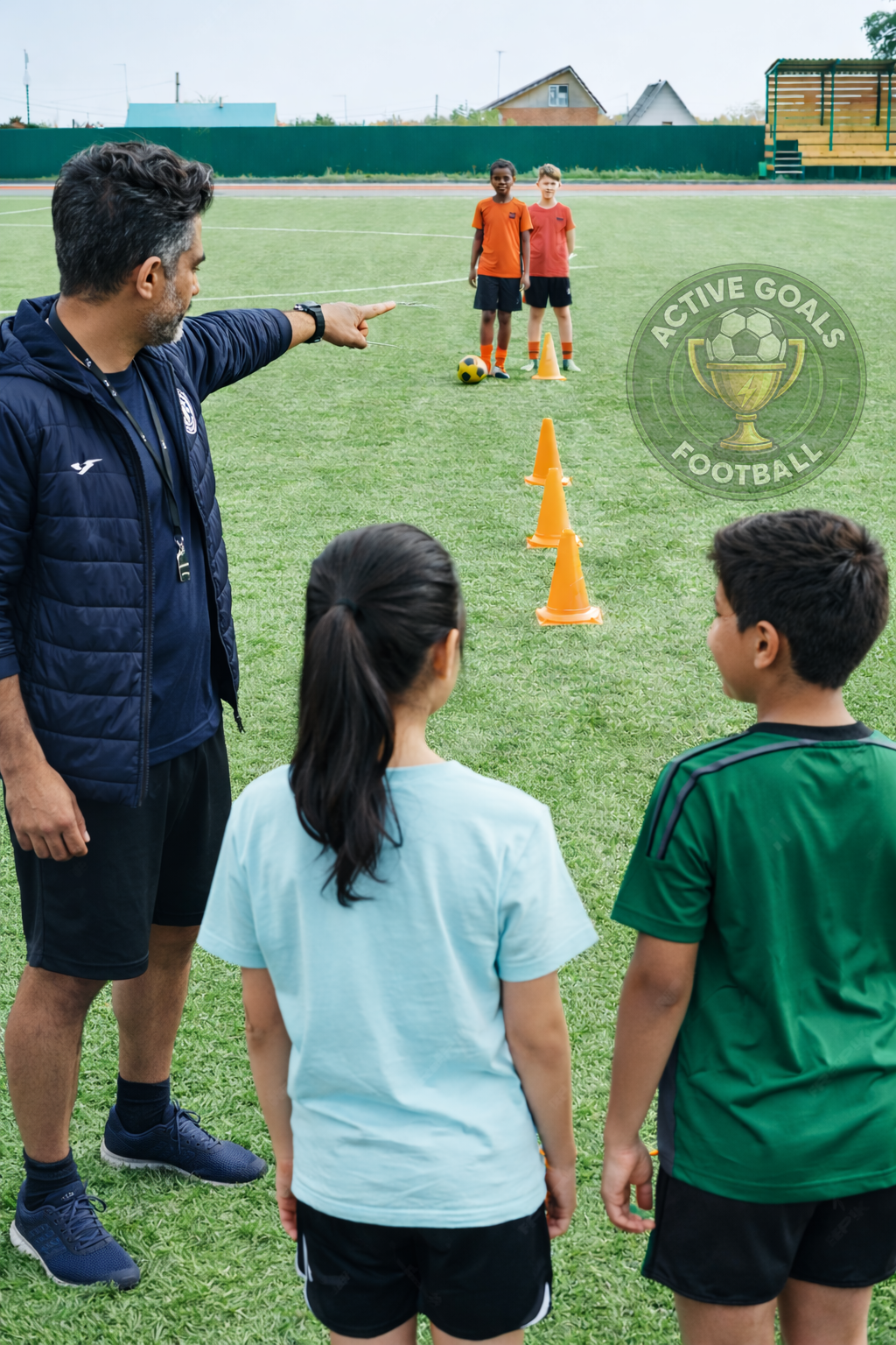 Kids playing football at a coaching session